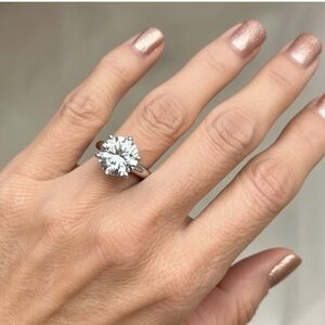 Swarovski Elements Crystal Round Cut Engagement Ring Silver Tone Band Size 6.75